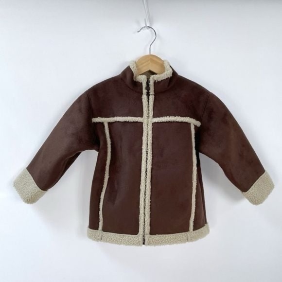 NWT Hanna Andersson Sherpa Jacket Size 90 (US 3) Brown Cozy Fleece Lined Coat - Picture 1 of 7